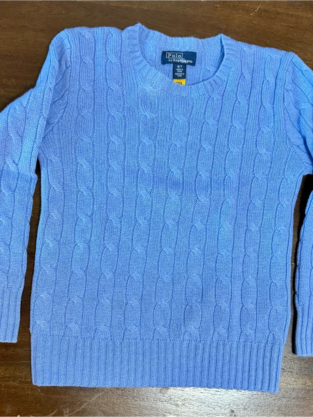 Polo by Ralph Lauren Men's Sky Blue Cable Crewneck Sweater